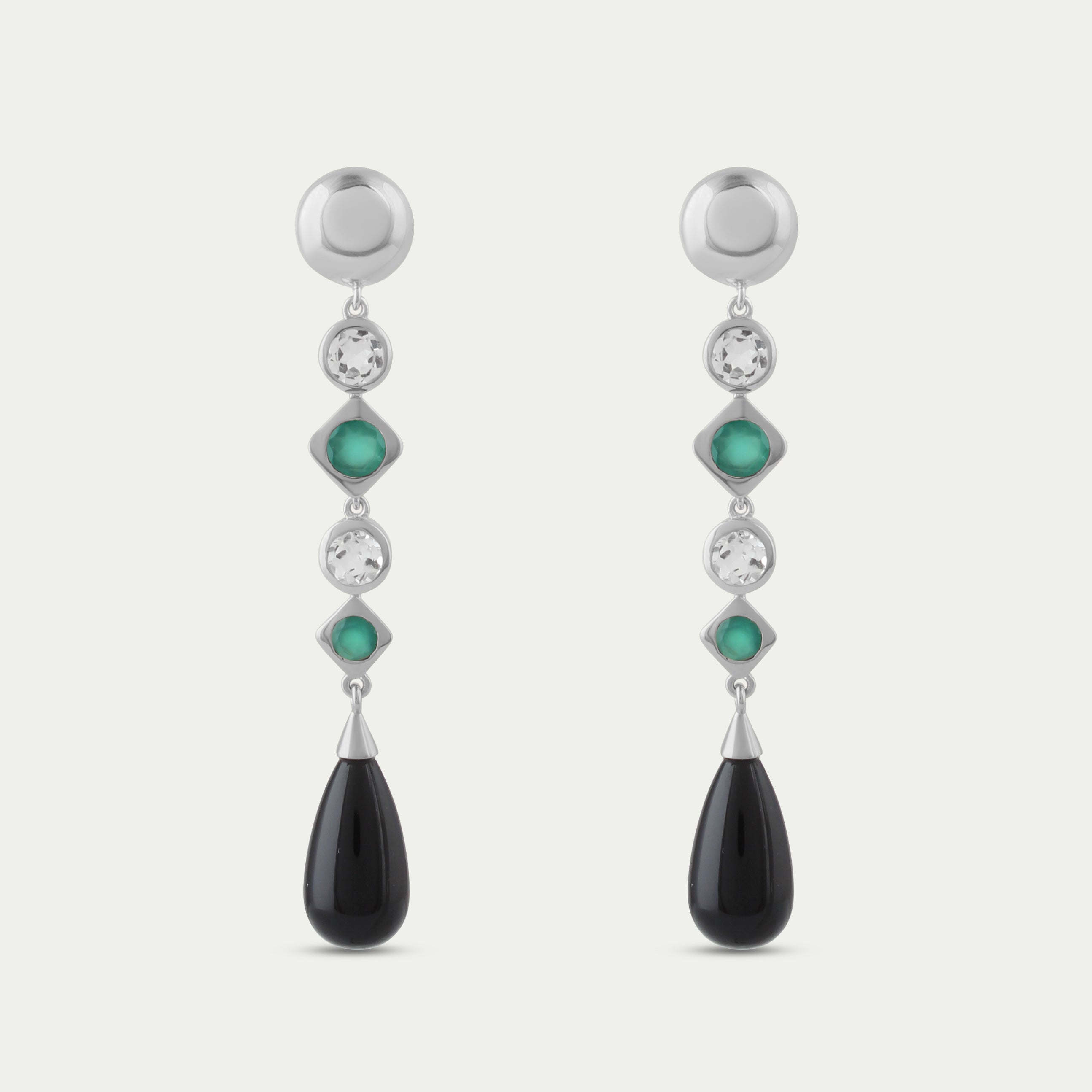 Carmen Deco Drops-Silver-Green Onyx & White Topaz