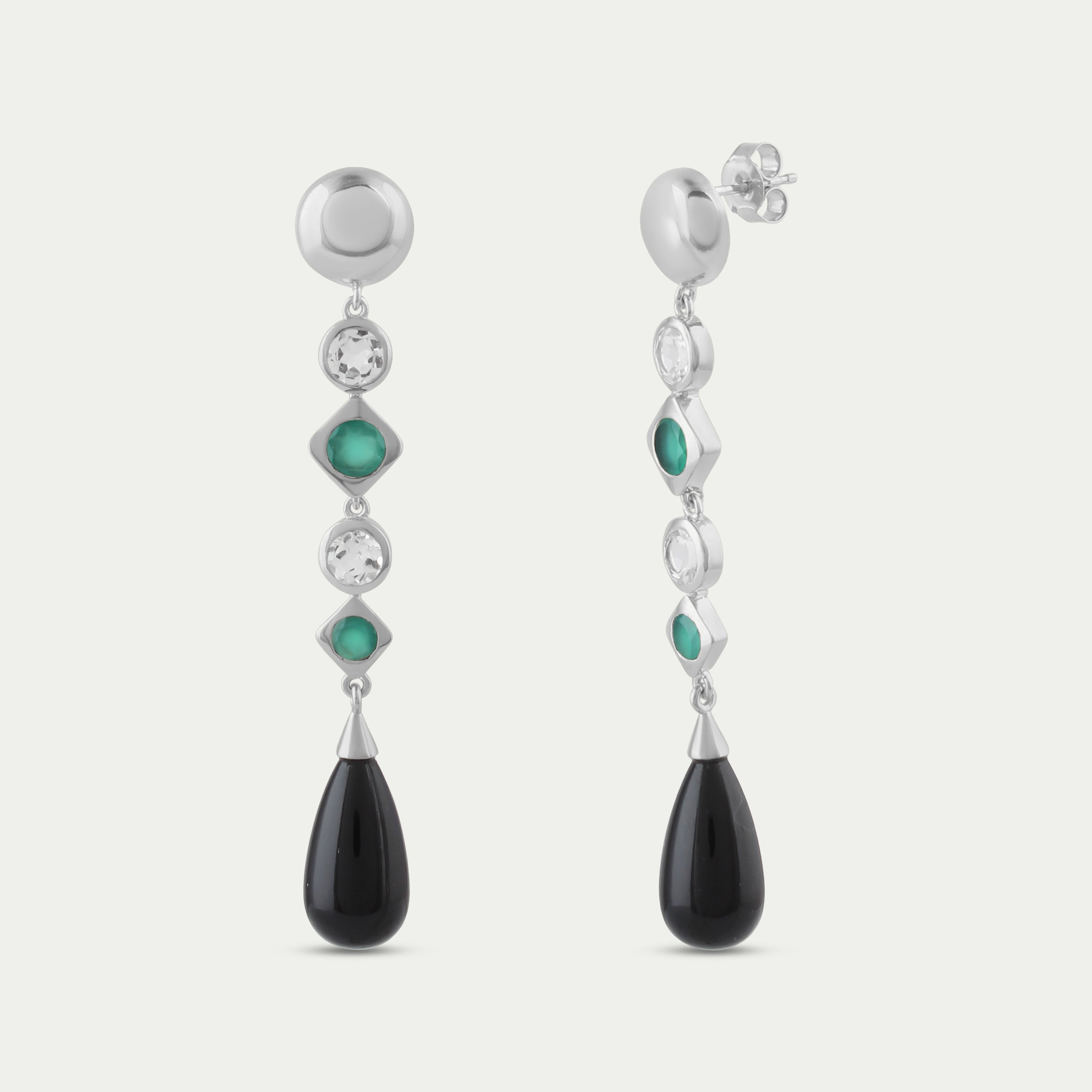 Carmen Deco Drops-Silver-Green Onyx & White Topaz