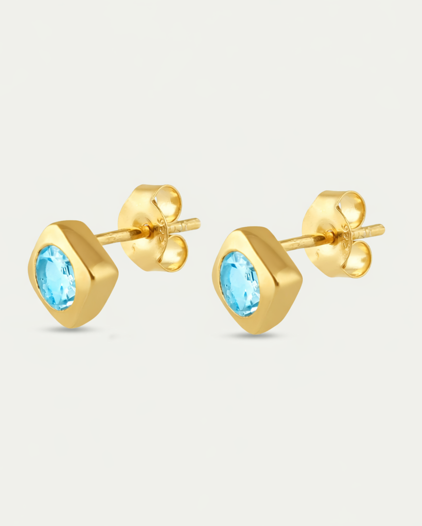 Deco Studs Gold - Blue Topaz