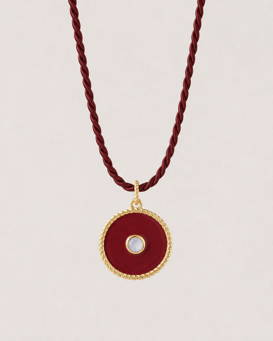 Ella Pendant Red Dahlia and Quartz