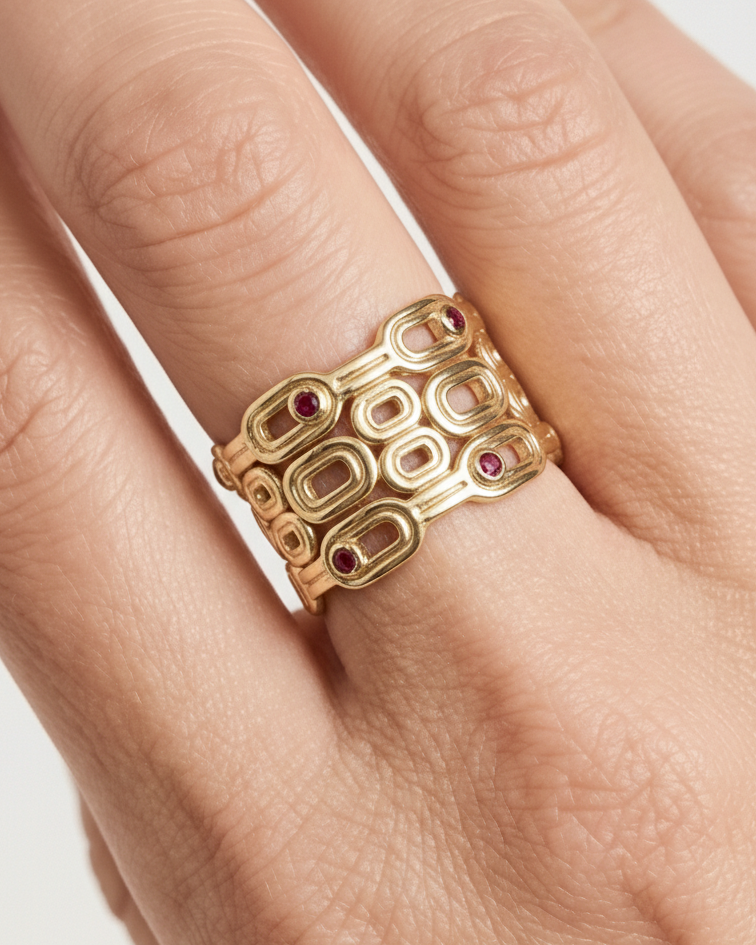 Silvana Link Rings - Red Garnet