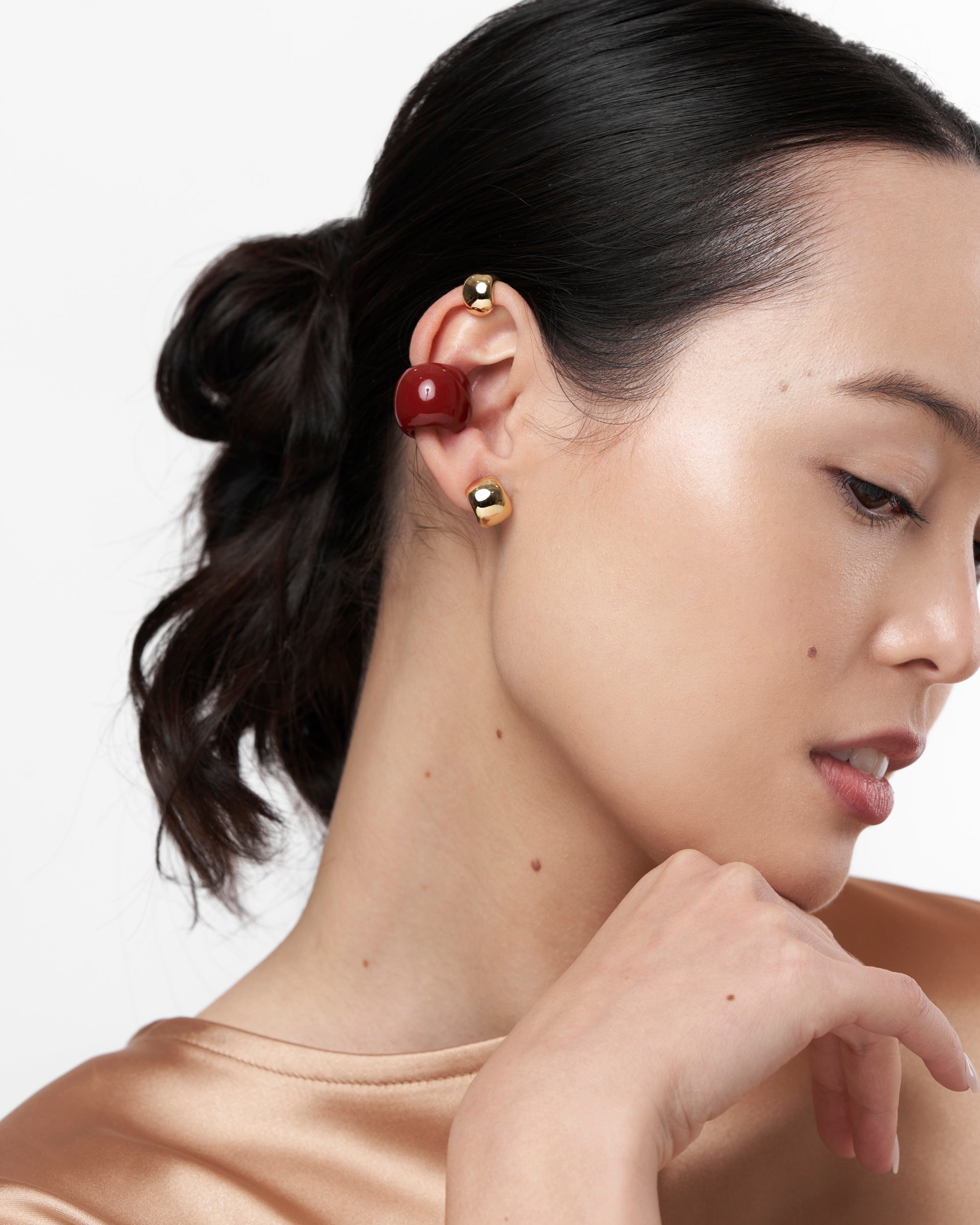 Enamel Ear Cuff - Red Dahlia