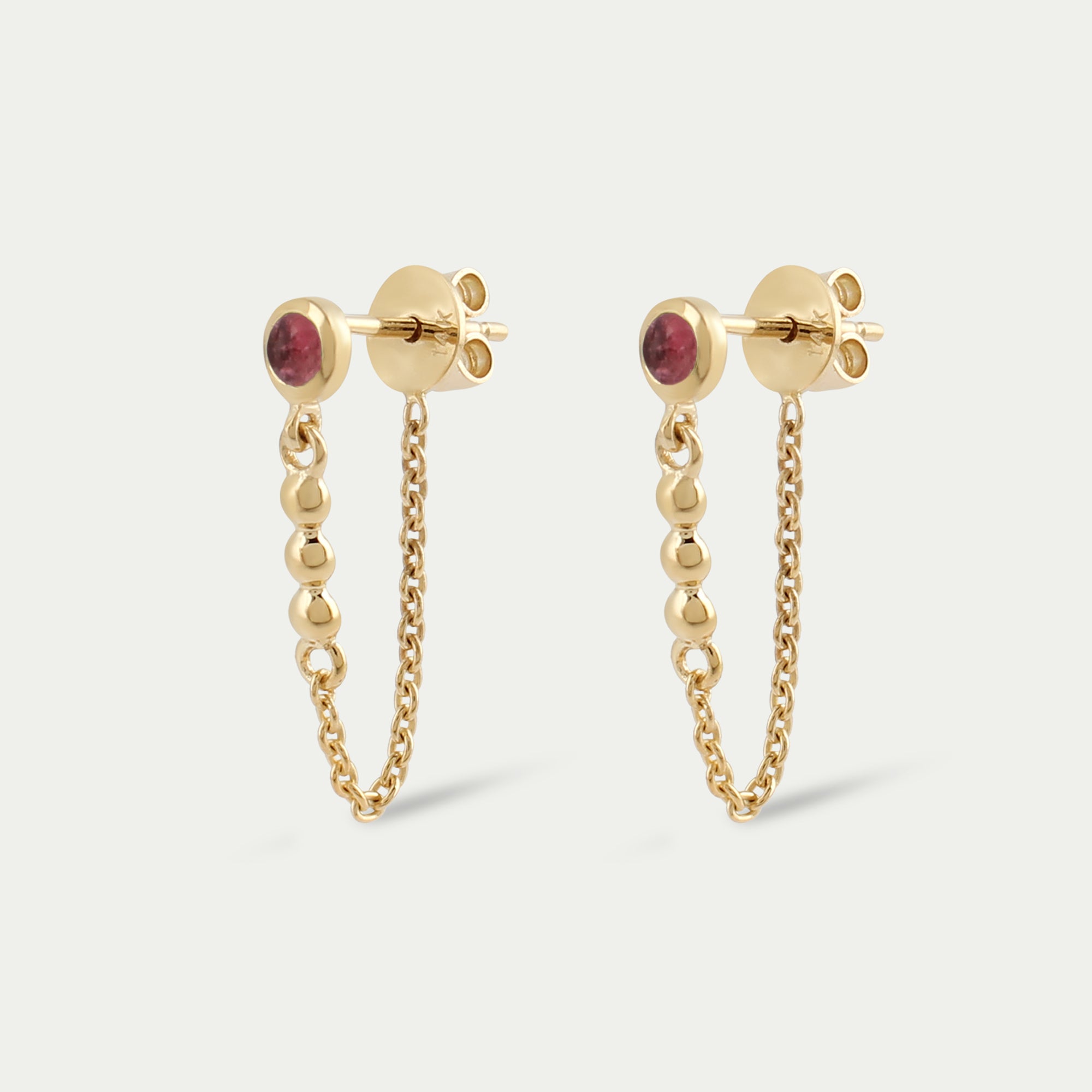 Sabrina Chain Huggies - Pink Tourmaline