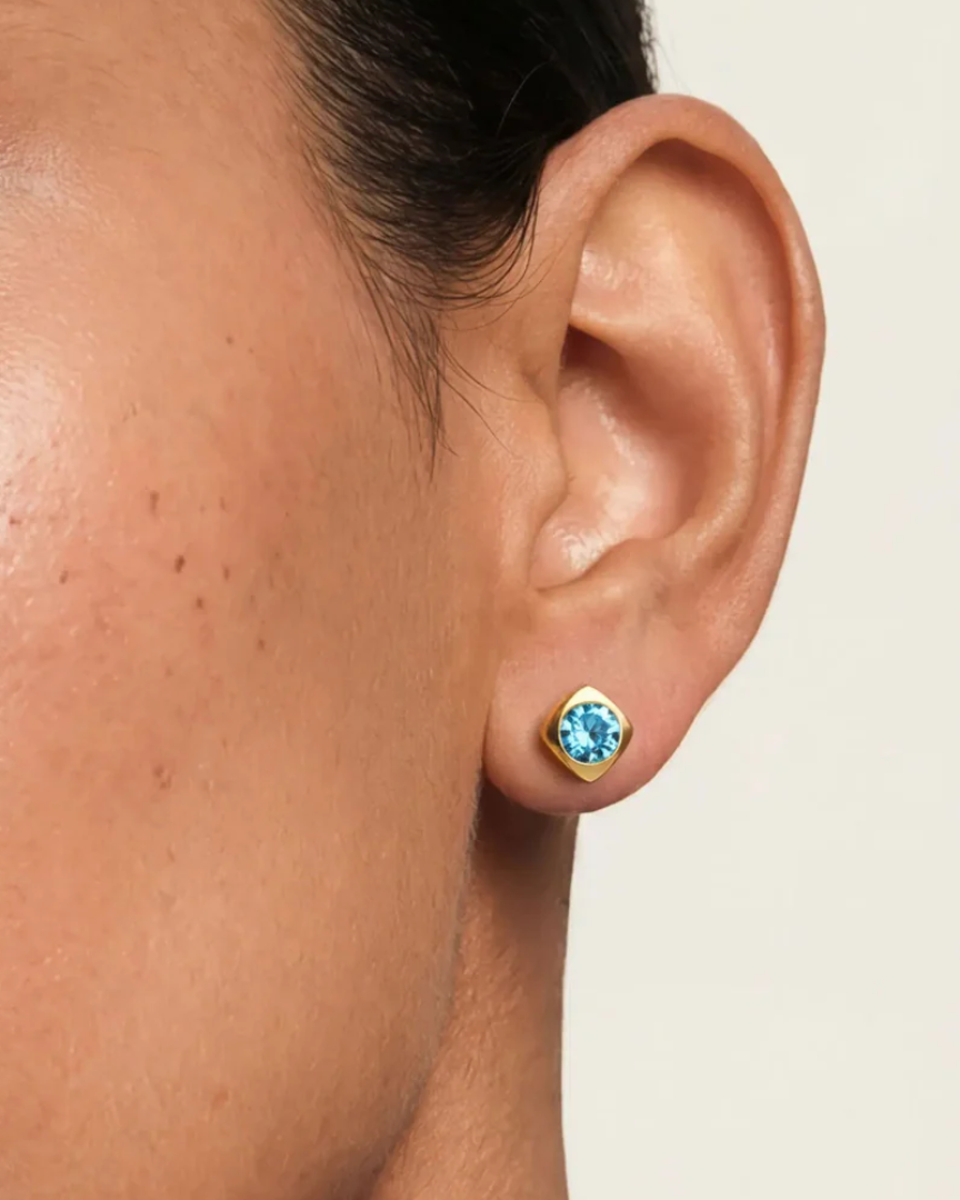 Deco Studs Gold - Blue Topaz