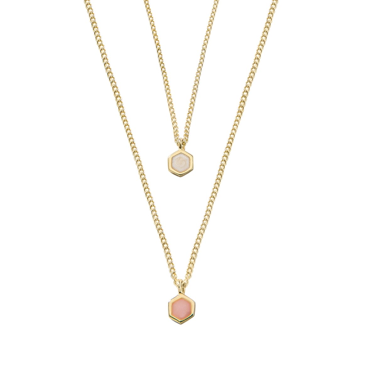 Hexagon Necklace - 14K Gold Pearl and Quartz Enamel - SOPHIE BLAKE NY
