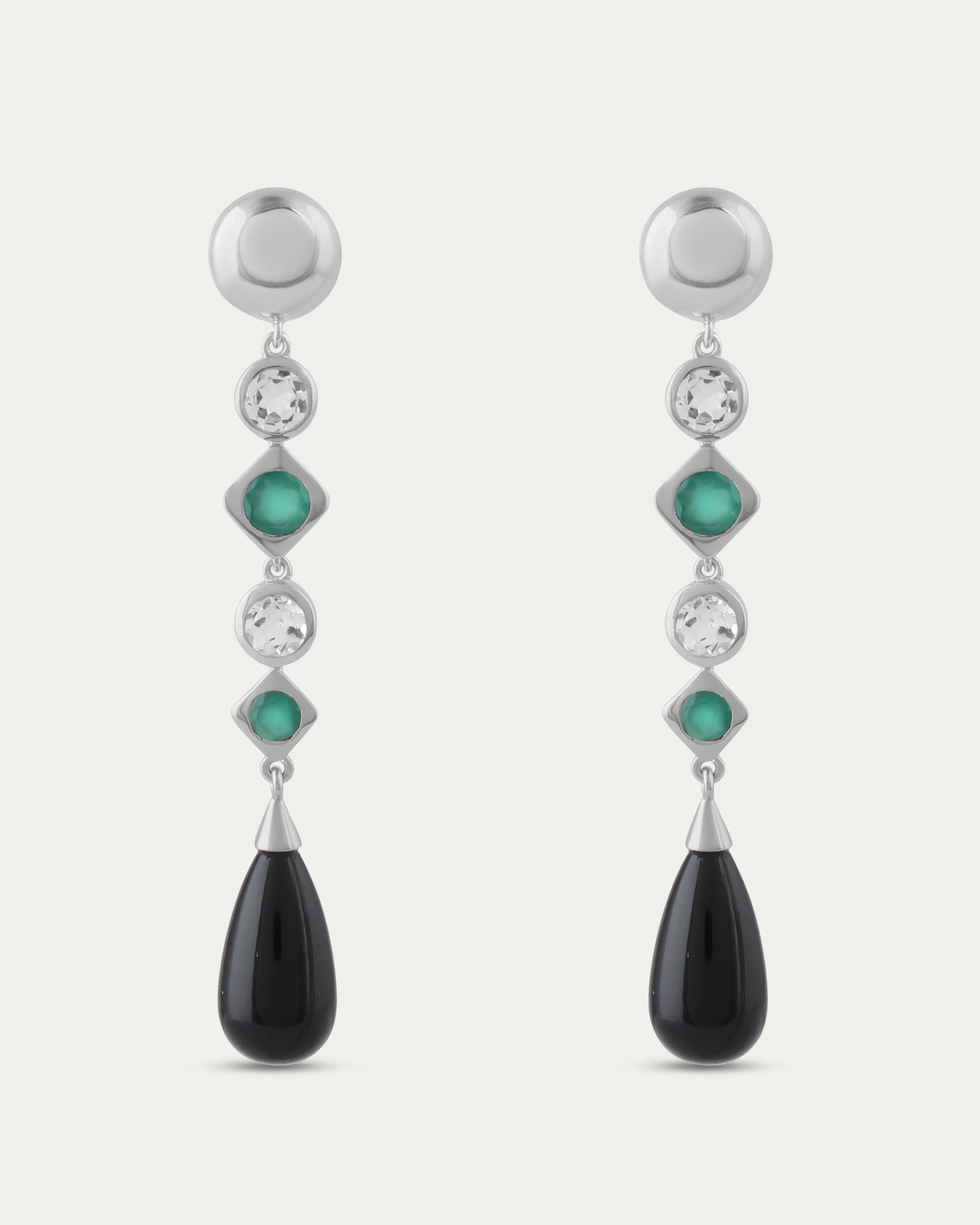 Carmen Deco Drops-Silver-Green Onyx & White Topaz