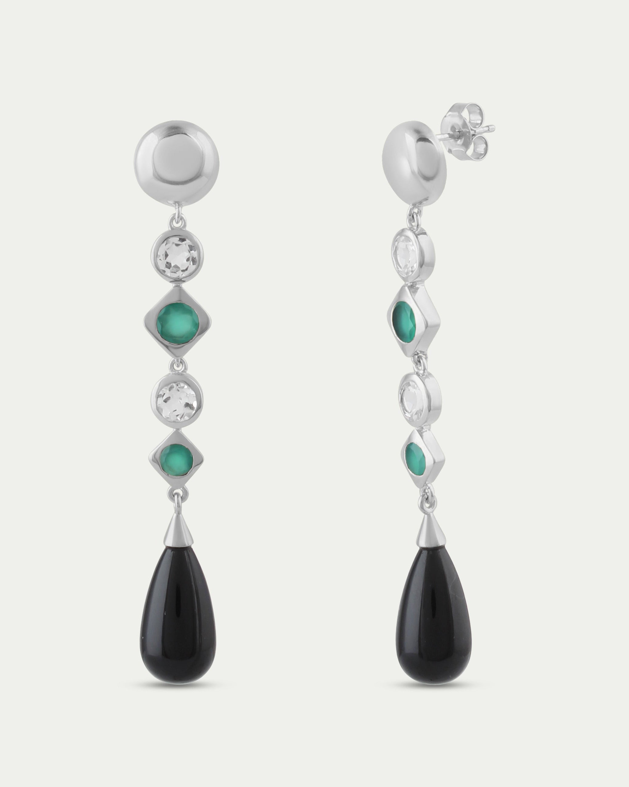 Carmen Deco Drops-Silver-Green Onyx & White Topaz