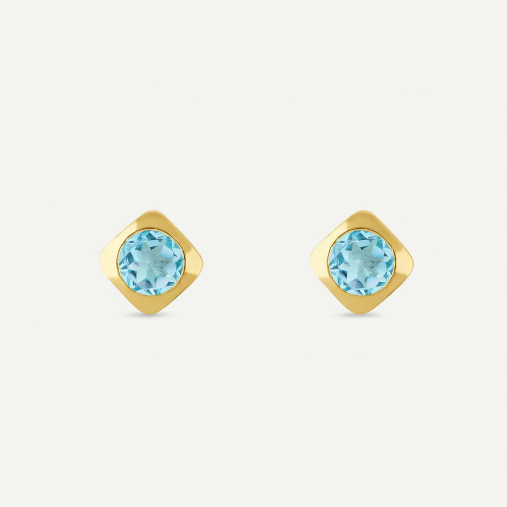 Deco Studs Gold - Blue Topaz