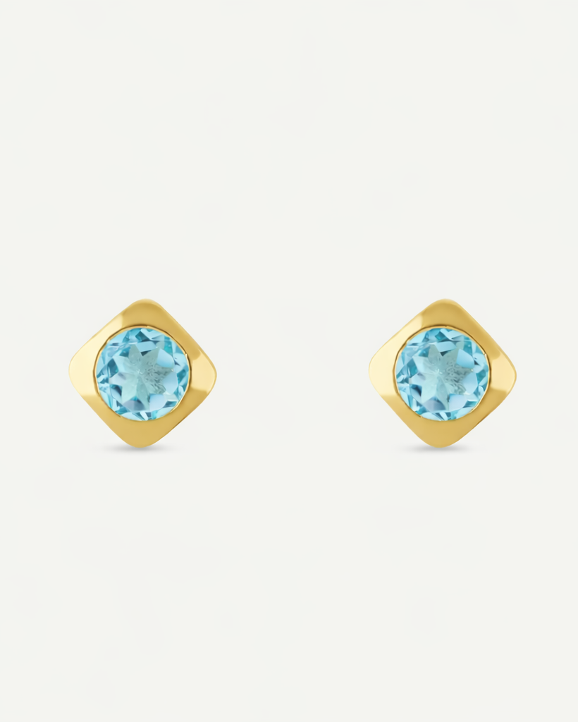Deco Studs Gold - Blue Topaz