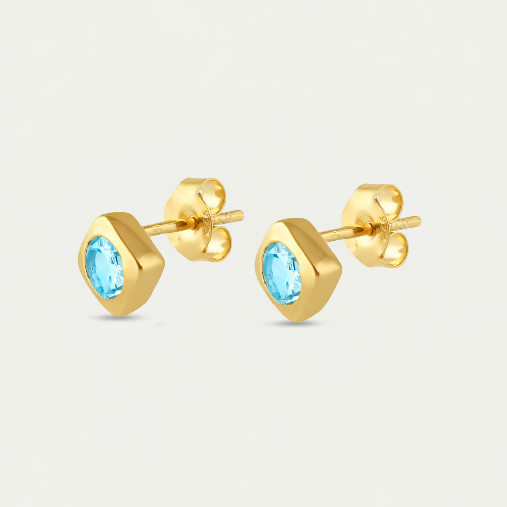 Deco Studs Gold - Blue Topaz