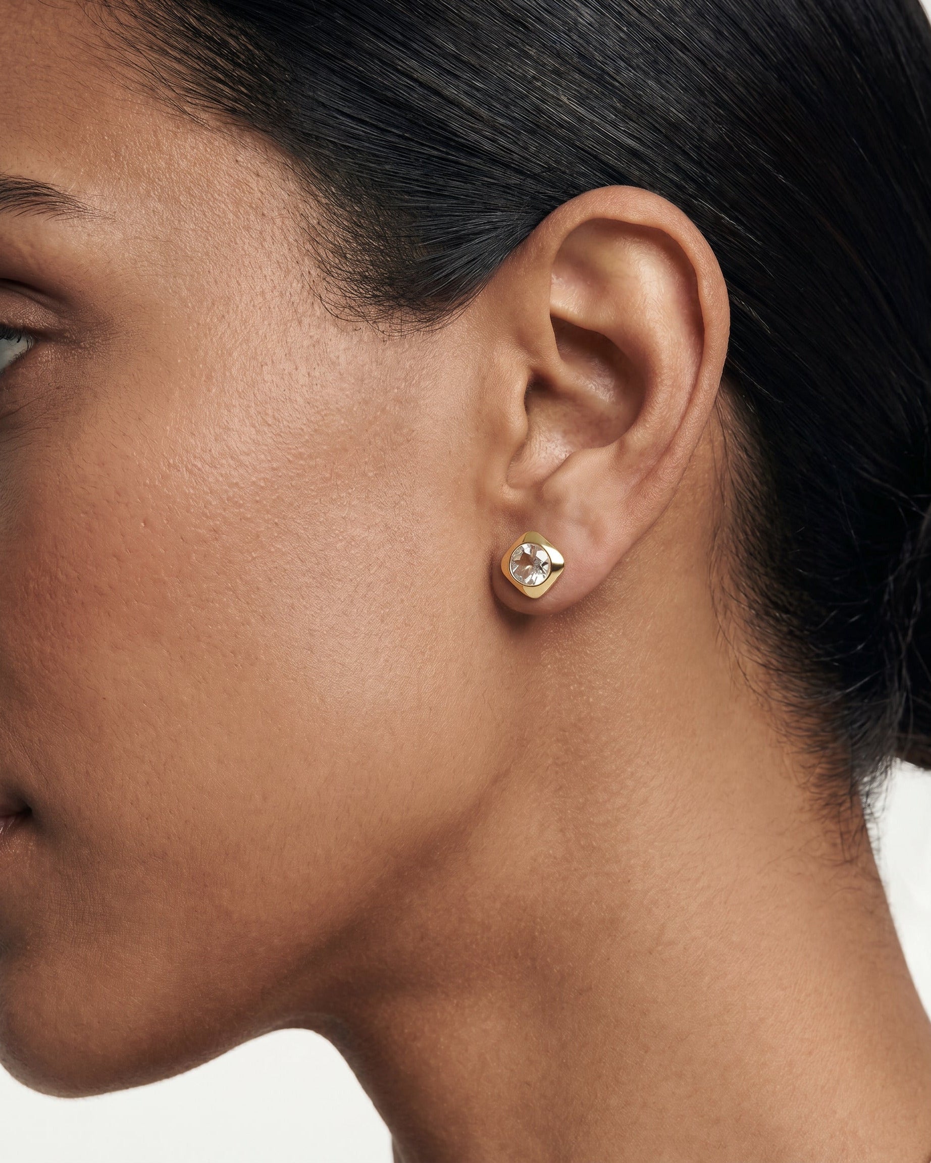 Deco Studs Gold - White Topaz
