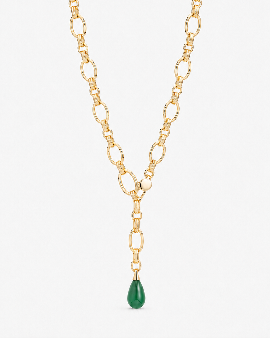 Nora Chain Necklace Green Onyx