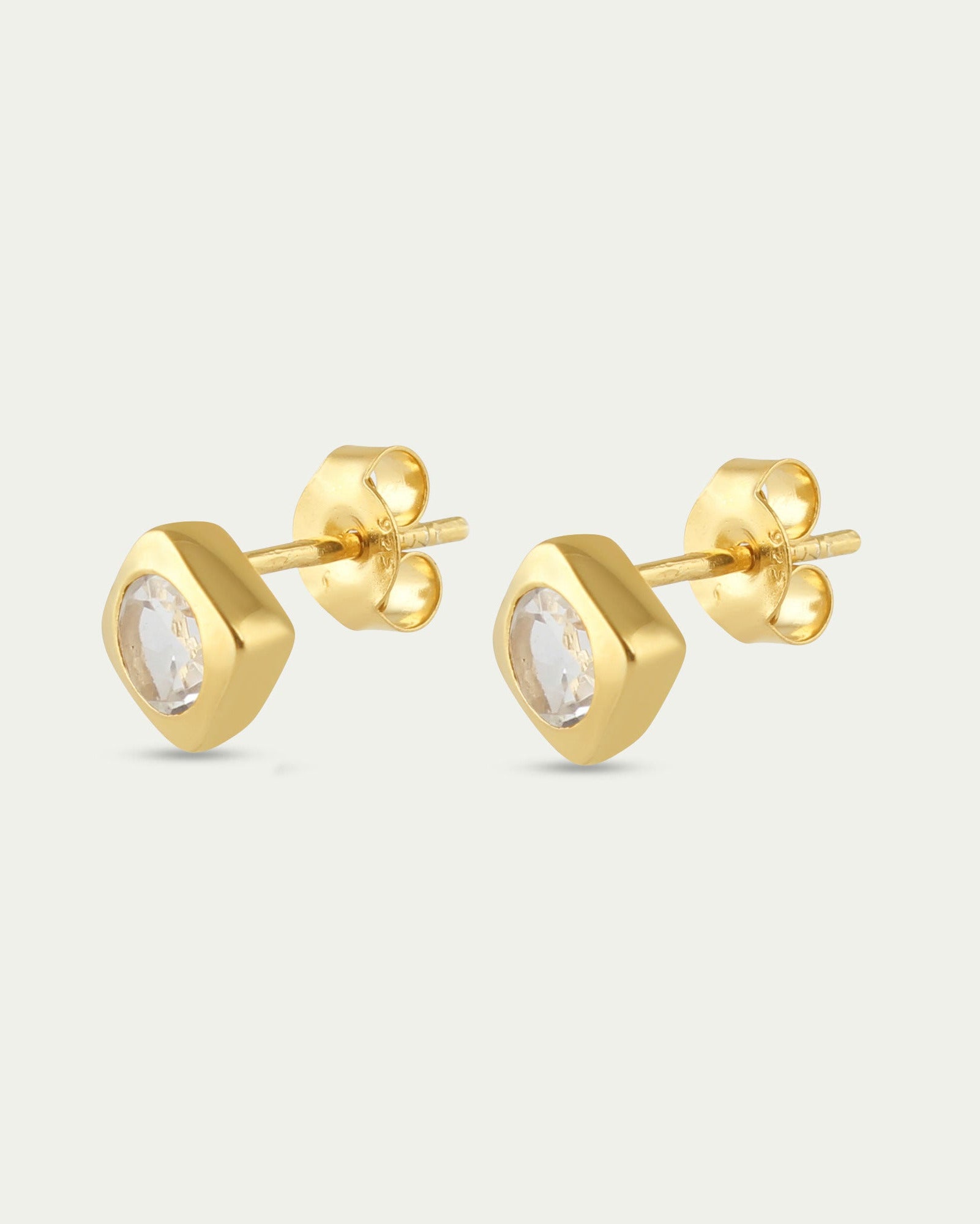 Deco Studs Gold - White Topaz