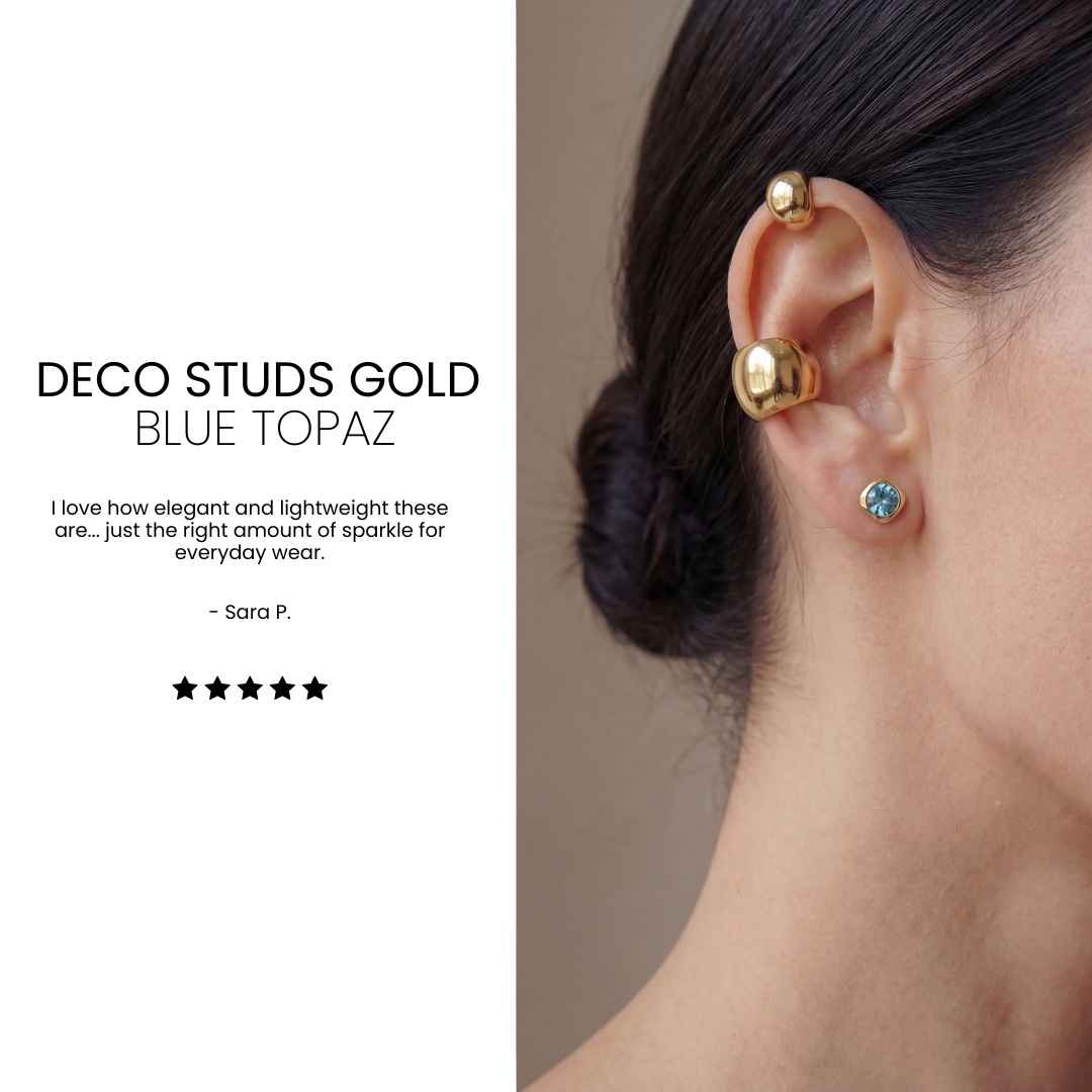 Deco Studs Gold - Blue Topaz