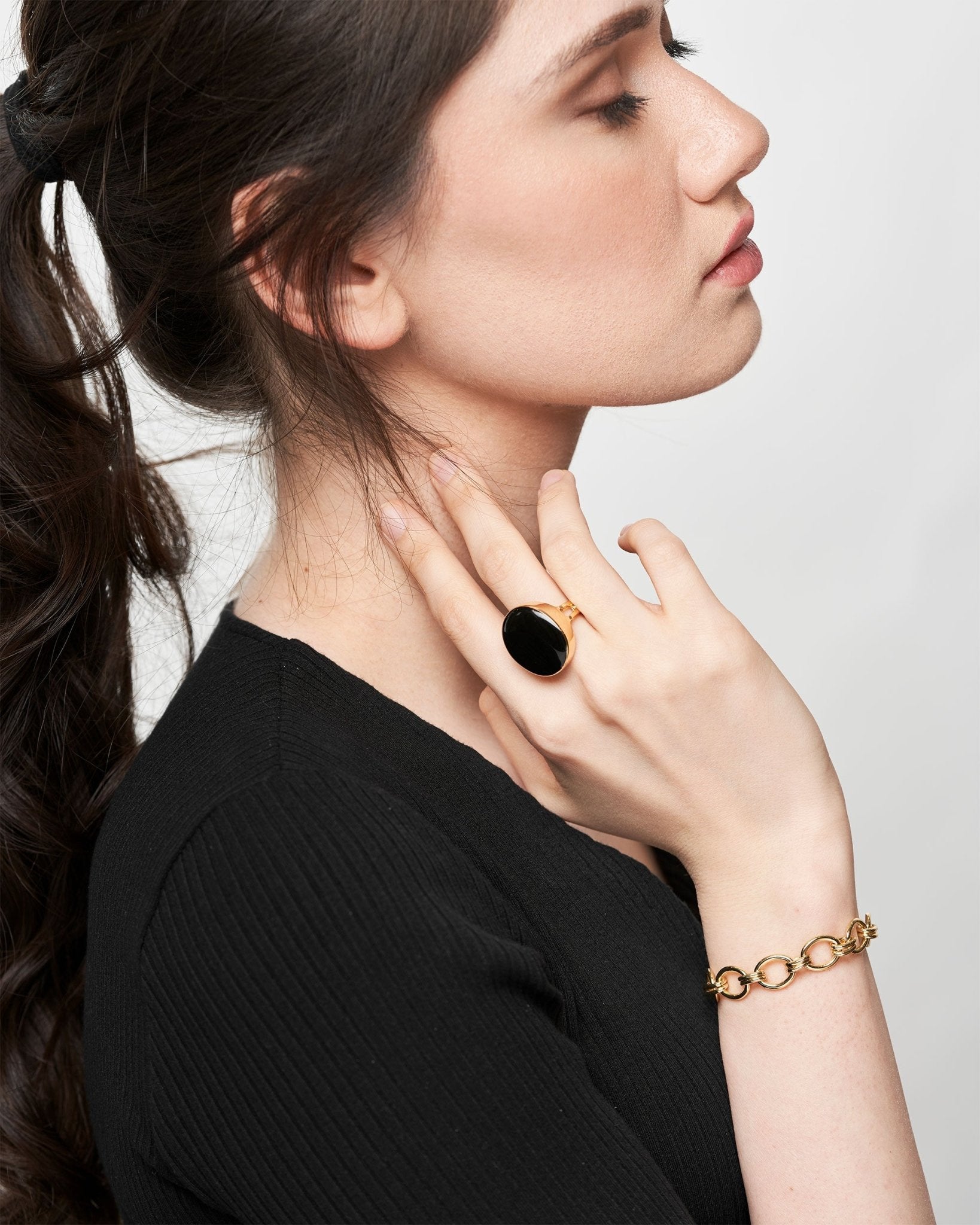 Adriana Ring - 14k Gold & Onyx Enamel - SOPHIE BLAKE NY