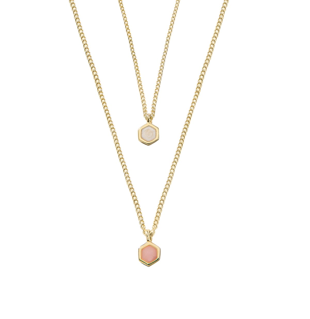 Hexagon Necklace - 14K Gold Pearl and Quartz Enamel - SOPHIE BLAKE NY