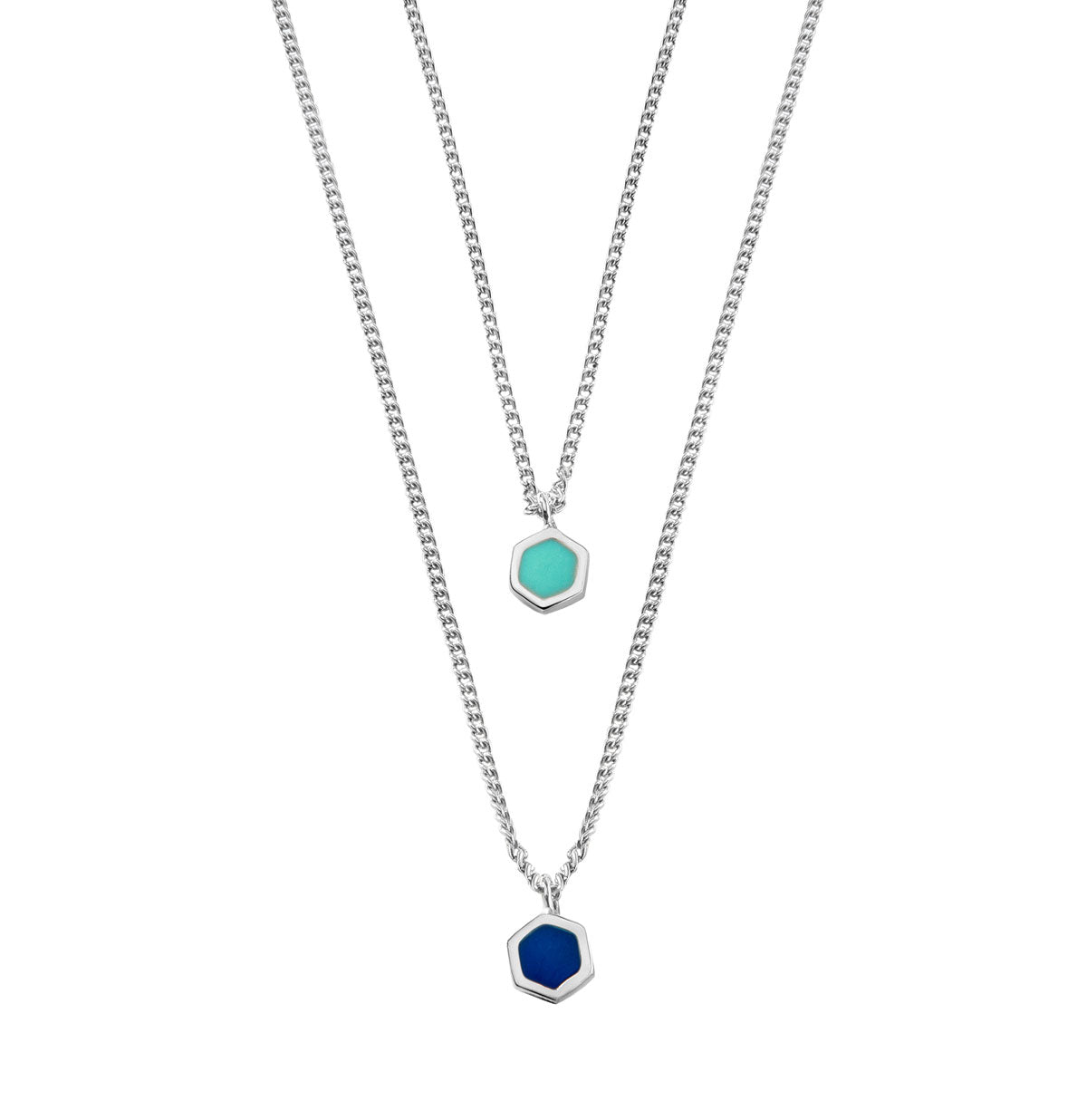 Hexagon Necklace - 925 Sterling Silver Turquoise and Lapis Enamel - SOPHIE BLAKE NY