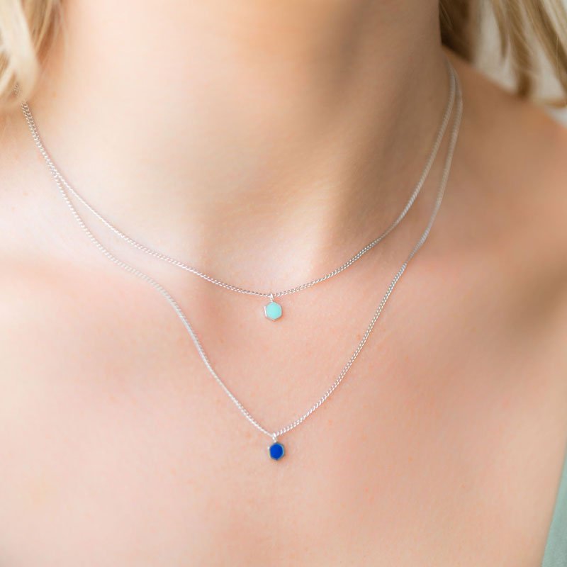 Hexagon Necklace - 925 Sterling Silver Turquoise and Lapis Enamel - SOPHIE BLAKE NY