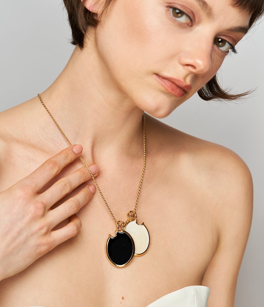 Lucy Williams Square Onyx Necklace | 18ct Gold Plated Vermeil/Black On