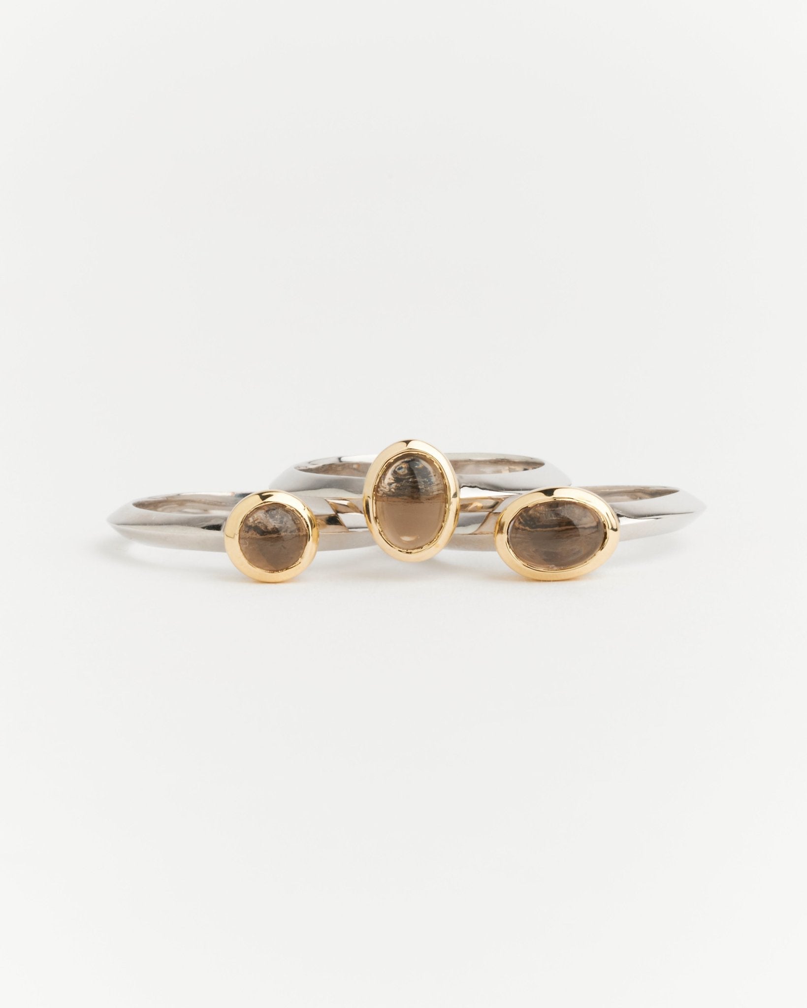 Trinity Ring Smokey Quartz - 925 Silver/ 14k Gold finish - SOPHIE BLAKE NY