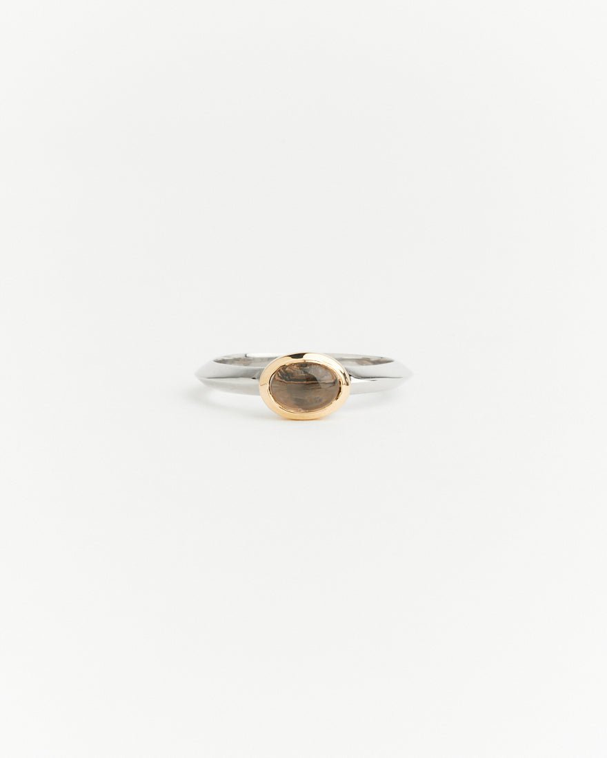 Trinity Ring Smokey Quartz - 925 Silver/ 14k Gold finish - SOPHIE BLAKE NY